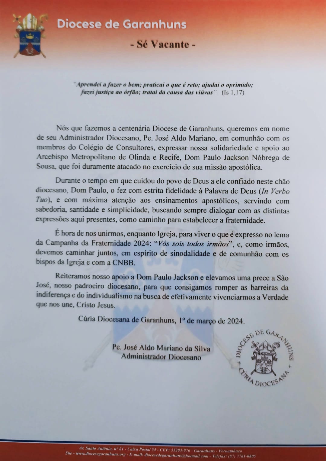 Nota de solidariedade e apoio