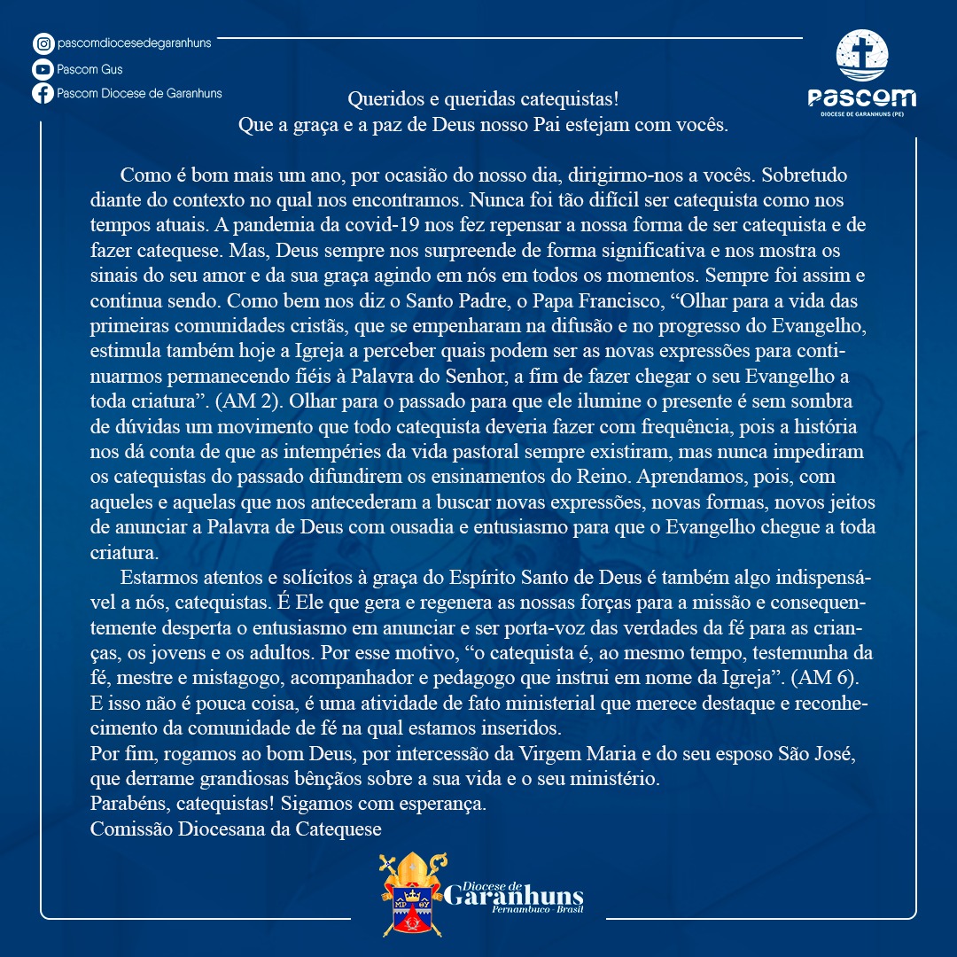 Carta aos Catequistas da Diocese de Garanhuns