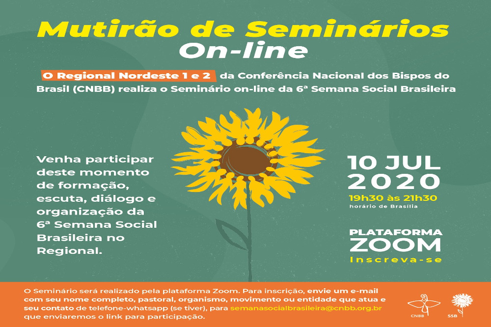 SEMANA SOCIAL BRASILEIRA: REGIONAIS NORDESTE 1 E NORDESTE 2 DA CNBB PROMOVERÃO SEMINÁRIO ON-LINE