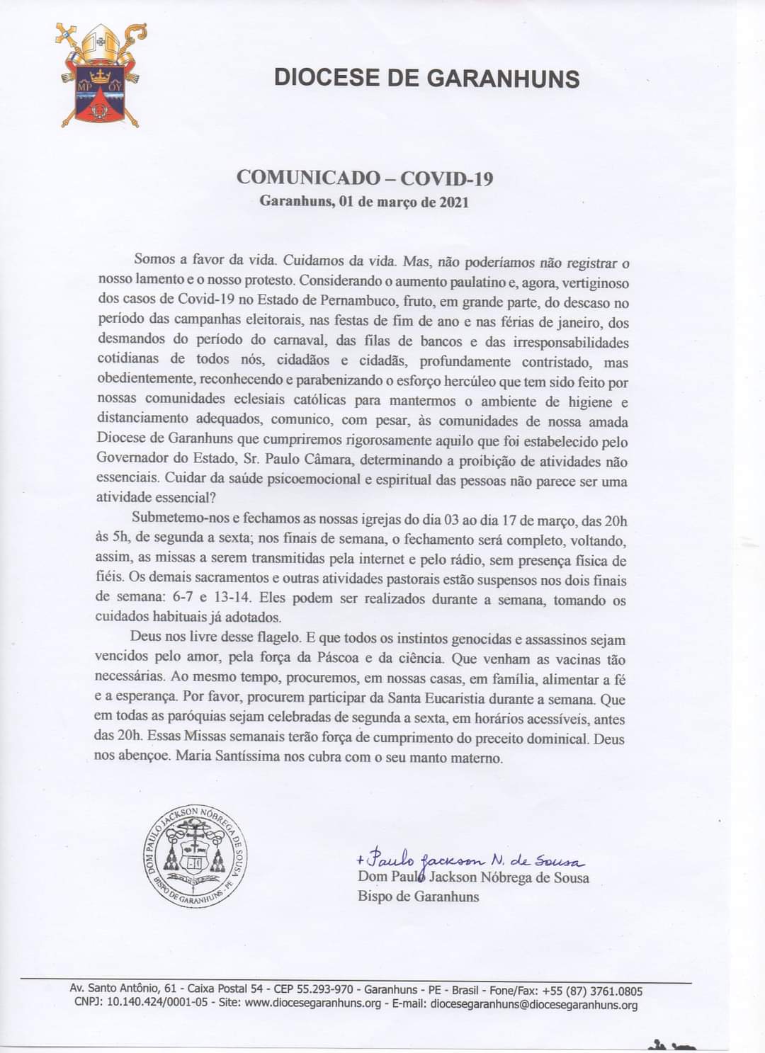 COMUNICADO - COVID-19 Garanhuns, 01 de março de 2021