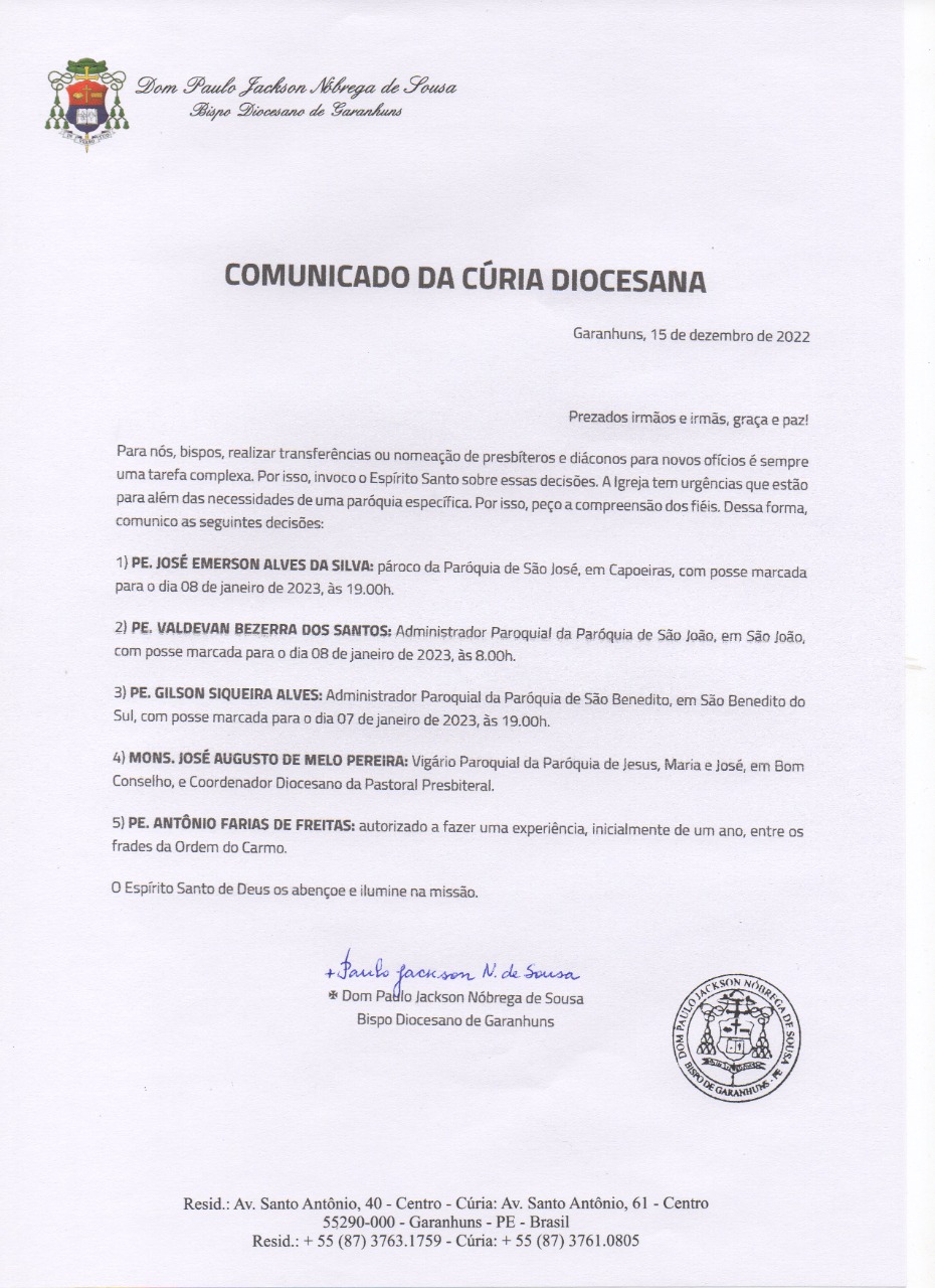 Comunicado da Cúria Diocesana